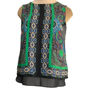 Rose + Olive‎ Sleeveless Paisley Geometric Top Large Multicolor Polyester A-Line